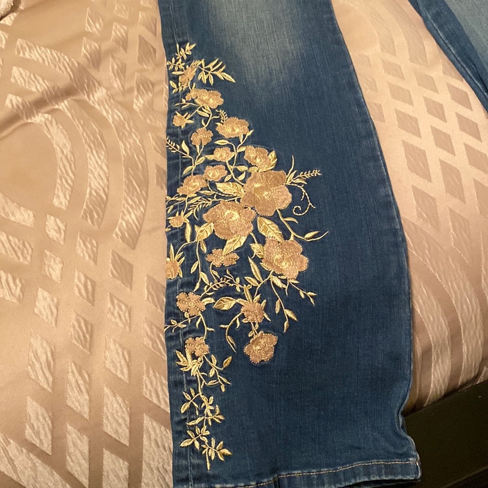 Boston proper jeans with flowers on legs beautiful worn three or four times
